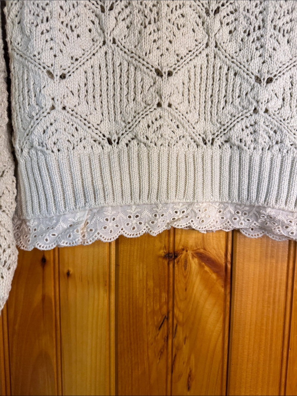 Zara Ivory Openwork Knit Sweater with Lace Hem Trim - Picture 7 of 11